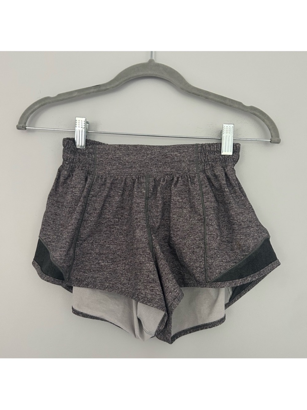 lululemon athletica Heather Charcoal Layered Running Shorts